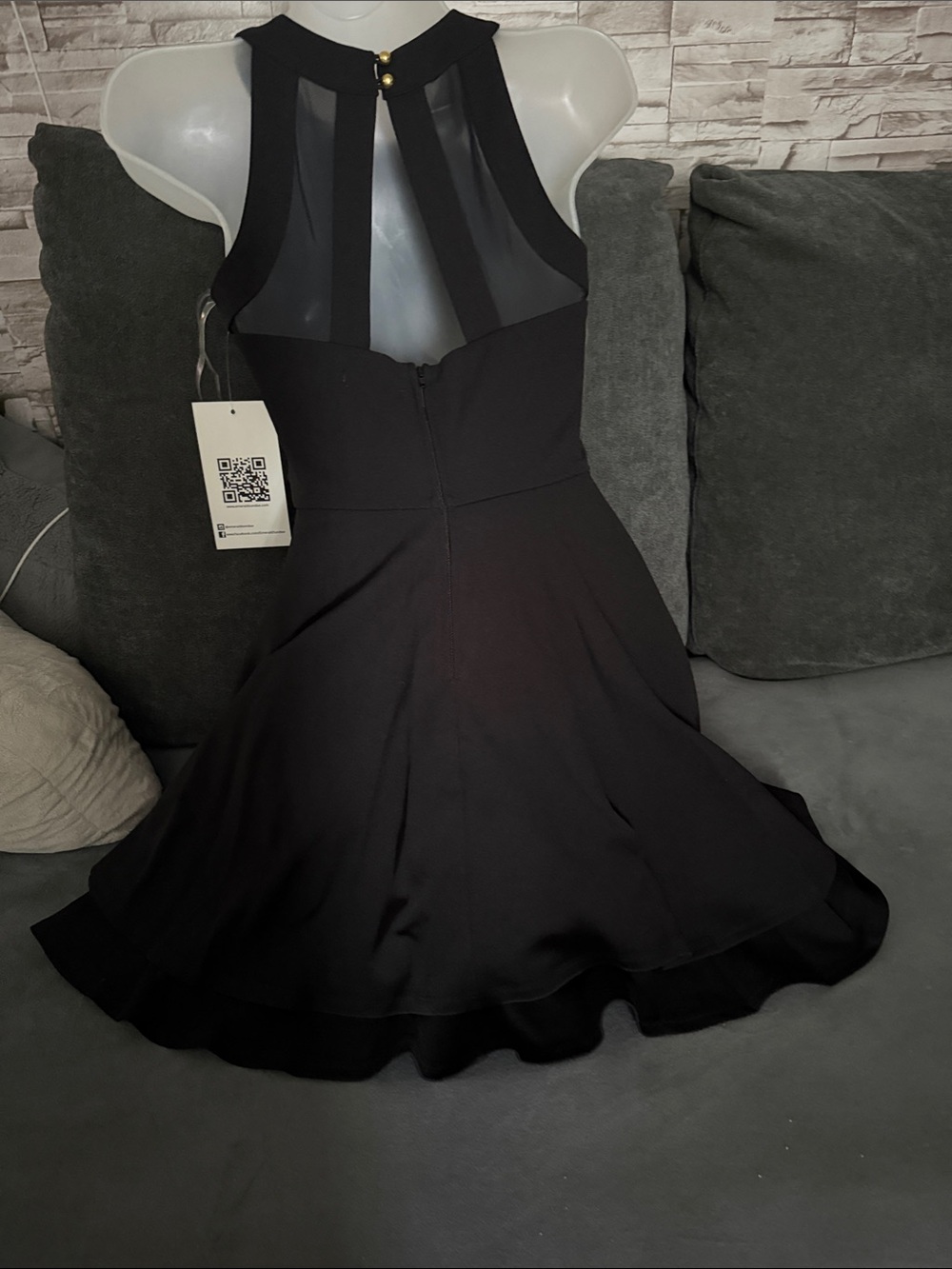 Emerald Sundae Black Sleeveless Mesh-Back Fit & Flare Mini Dress
